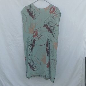 SARIAH for Anthropologie washed aqua print silk lined dress size 12